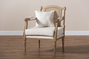 Caleb Ivory Fabric Upholstered Whitewashed Wood Armchair Baxton