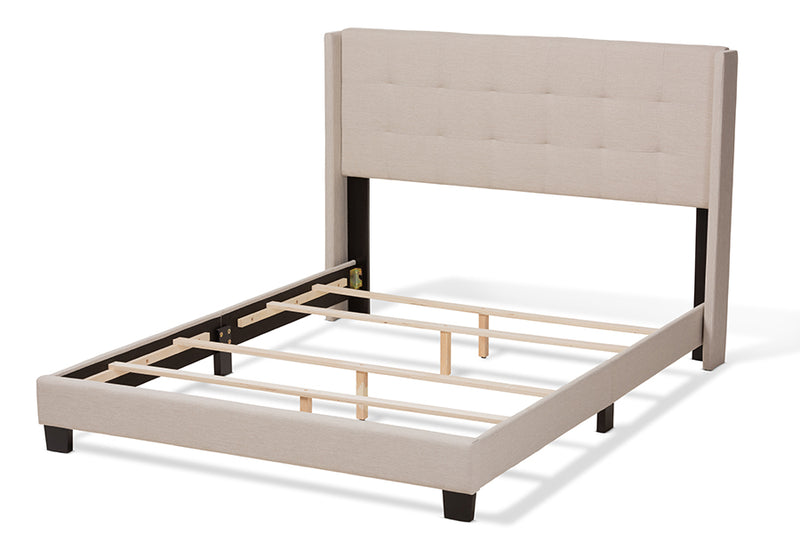 Basque Modern and Contemporary Beige Fabric Upholstered Queen Size Bed