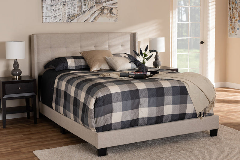 Basque Beige Fabric Upholstered Full Size Bed Baxton