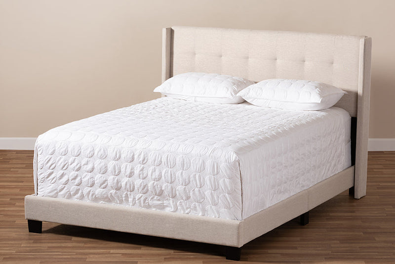 Basque Beige Fabric Upholstered Full Size Bed Baxton