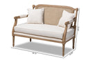 Caleb Ivory Fabric Upholstered Whitewashed Wood Loveseat Baxton