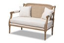 Caleb Ivory Fabric Upholstered Whitewashed Wood Loveseat Baxton
