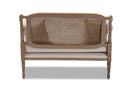 Caleb Ivory Fabric Upholstered Whitewashed Wood Loveseat Baxton
