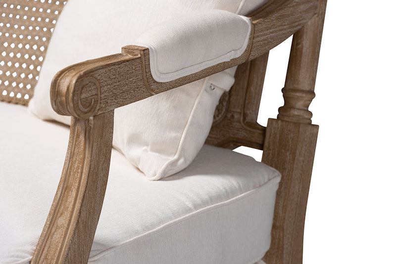 Caleb Ivory Fabric Upholstered Whitewashed Wood Loveseat Baxton