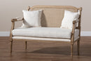 Caleb Ivory Fabric Upholstered Whitewashed Wood Loveseat Baxton