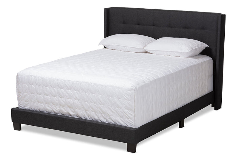 Basque Charcoal Gray Fabric Upholstered Queen Size Bed Baxton