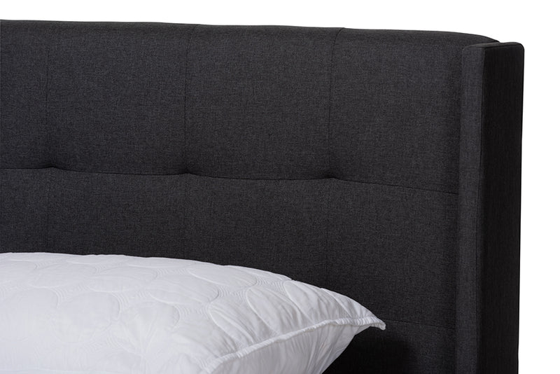 Basque Modern and Contemporary Charcoal Gray Fabric Upholstered King Size Bed