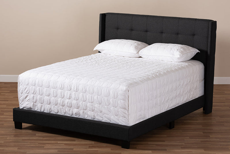 Basque Charcoal Gray Fabric Upholstered Queen Size Bed Baxton