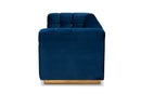 Marlie Navy Blue Velvet Fabric Upholstered Brushed Gold Finished Sofa Baxton