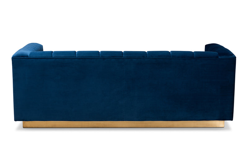 Marlie Glam and Luxe Navy Blue Velvet Fabric Upholstered Brushed Gold Finished Sofa