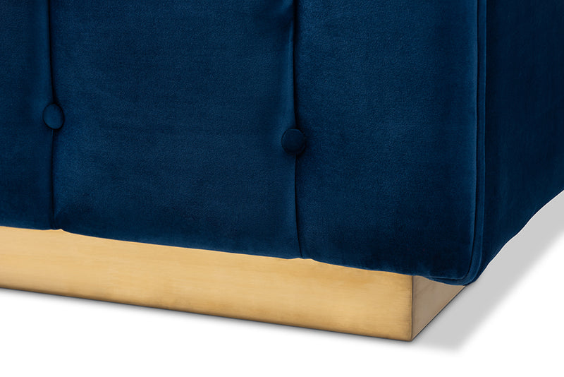 Marlie Glam and Luxe Navy Blue Velvet Fabric Upholstered Brushed Gold Finished Sofa