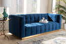 Marlie Navy Blue Velvet Fabric Upholstered Brushed Gold Finished Sofa Baxton