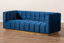 Marlie Navy Blue Velvet Fabric Upholstered Brushed Gold Finished Sofa Baxton