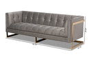 Herald Gray Velvet Fabric Upholstered and Button Tufted Sofa w/Gold-Tone Frame Baxton