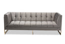 Herald Gray Velvet Fabric Upholstered and Button Tufted Sofa w/Gold-Tone Frame Baxton