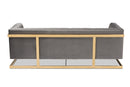 Herald Gray Velvet Fabric Upholstered and Button Tufted Sofa w/Gold-Tone Frame Baxton