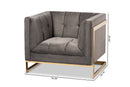 Herald Gray Velvet Fabric Button Tufted Armchair w/Gold-Tone Frame Baxton