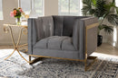 Herald Gray Velvet Fabric Button Tufted Armchair w/Gold-Tone Frame Baxton