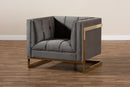 Herald Gray Velvet Fabric Button Tufted Armchair w/Gold-Tone Frame Baxton