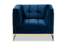 Herald Royal Blue Velvet Fabric Button Tufted Armchair w/Gold-Tone Frame Baxton