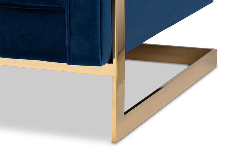 Herald Royal Blue Velvet Fabric Button Tufted Armchair w/Gold-Tone Frame Baxton