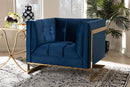 Herald Royal Blue Velvet Fabric Button Tufted Armchair w/Gold-Tone Frame Baxton
