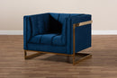 Herald Royal Blue Velvet Fabric Button Tufted Armchair w/Gold-Tone Frame Baxton