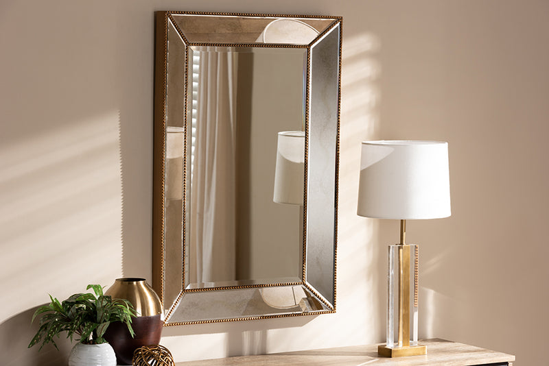 Wagner Modern and Contemporary Antique Gold Finished Rectangular Accent Wall Mirror