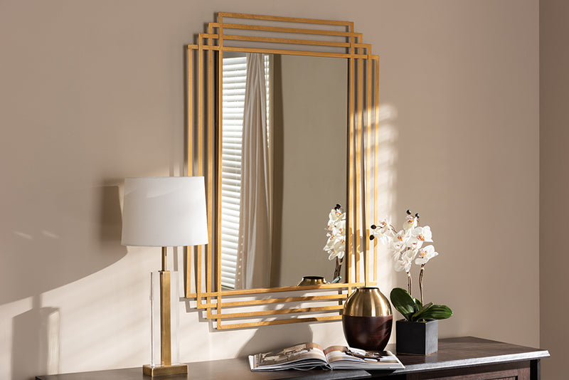 Dalini Art Deco Antique Gold Finished Rectangular Accent Wall Mirror