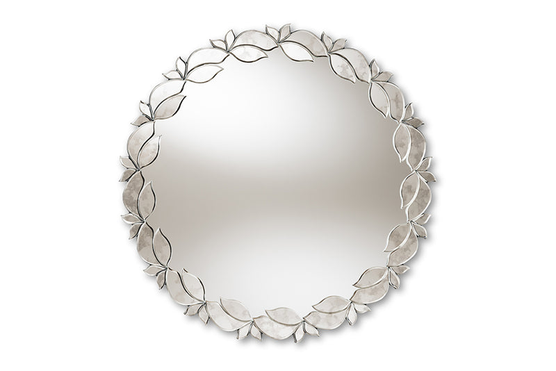 Carson Modern and Contemporary Silver Finished Round Petal Leaf Accent Wall Mirror