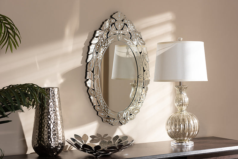 Hevea Classic and Traditional Silver Finished Venetian Style Accent Wall Mirror