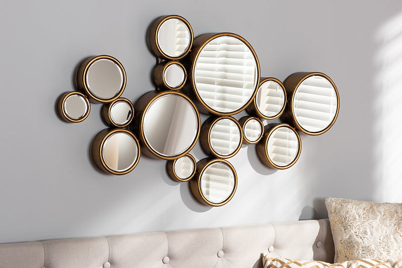 Decon Modern and Contemporary Antique Gold Finished Bubble Accent Wall Mirror