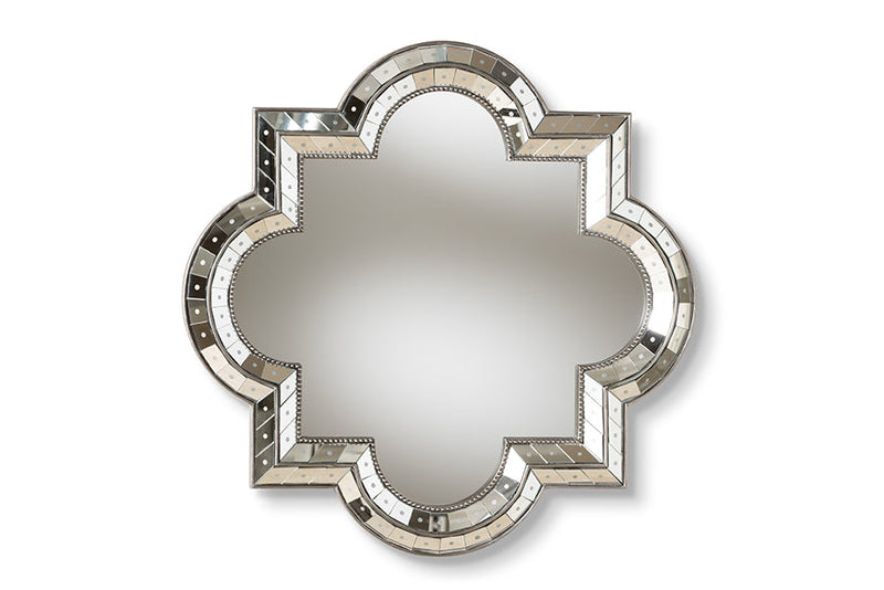 Netra Art Deco Antique Silver Finished Quatrefoil Accent Wall Mirror Baxton