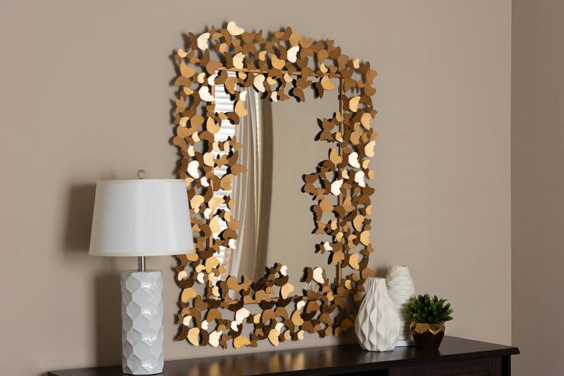 Eliava Modern and Contemporary Antique Gold Finished Butterfly Accent Wall Mirror