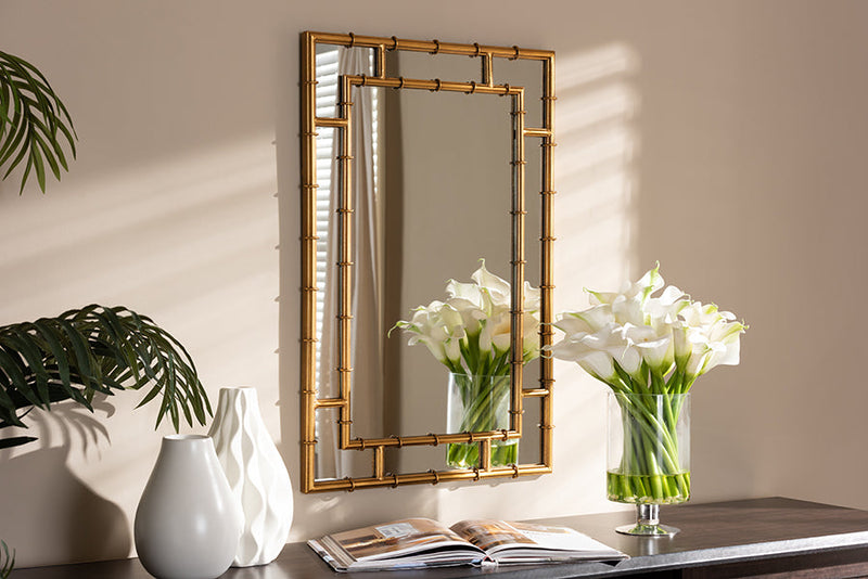 Diana Gold Finished Bamboo Accent Wall Mirror Baxton