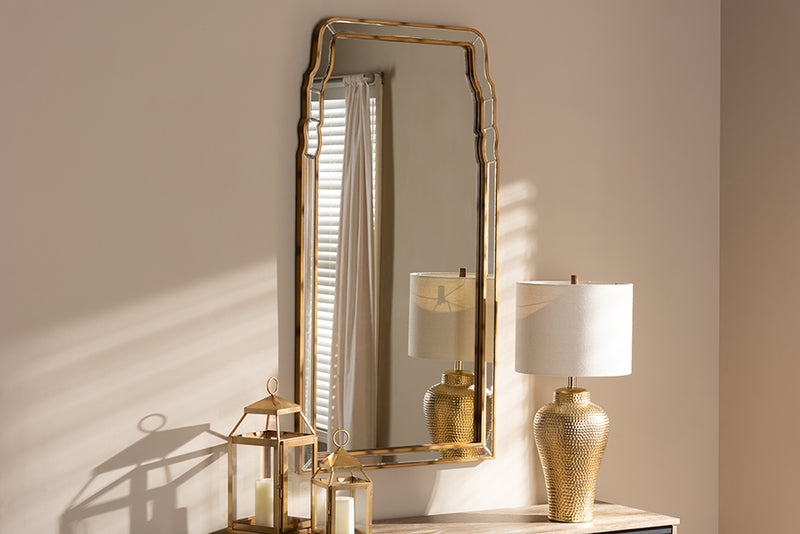 Pascha Modern and Contemporary Queen Anne Style Antique Gold Finished Accent Wall Mirror