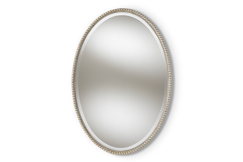 Colton Modern and Contemporary Antique Silver Finished Oval Accent Wall Mirror