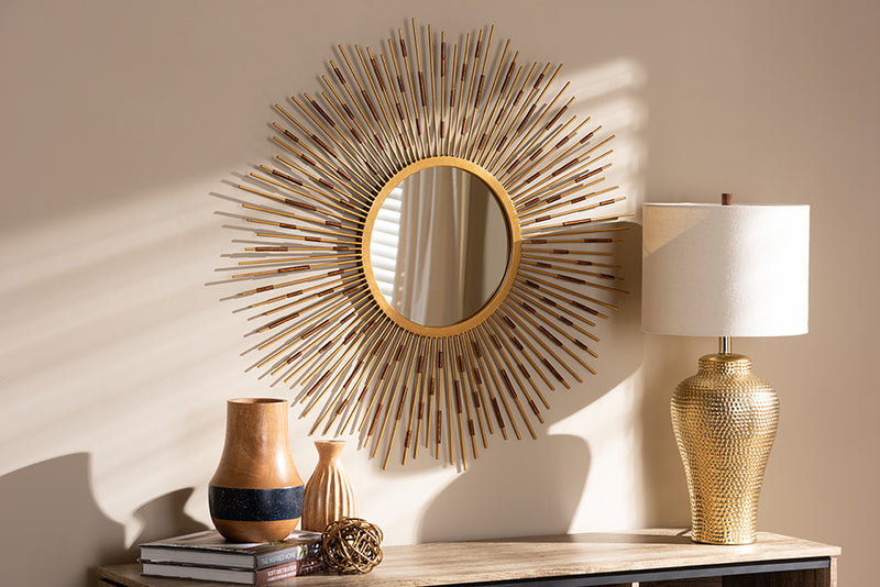 Erin Modern and Contemporary Gold Finished Sunburst Accent Wall Mirror