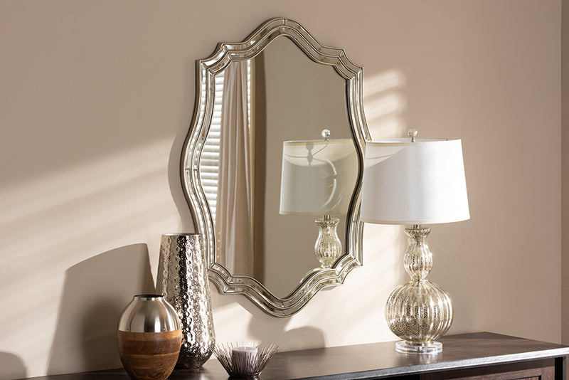 Gala Art Deco Antique Silver Finished Accent Wall Mirror