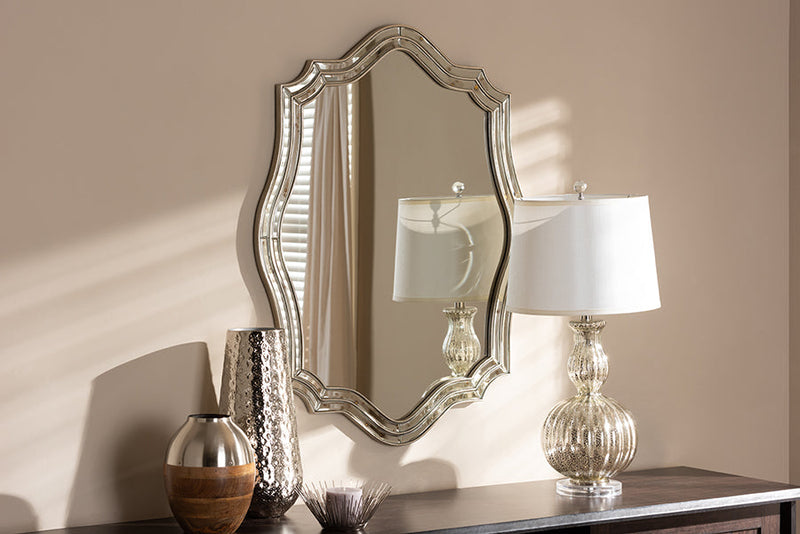 Gala Art Deco Antique Silver Finished Accent Wall Mirror Baxton