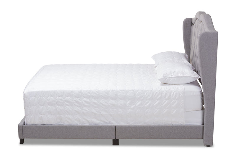 Joana Gray Fabric Upholstered Queen Size Bed Baxton