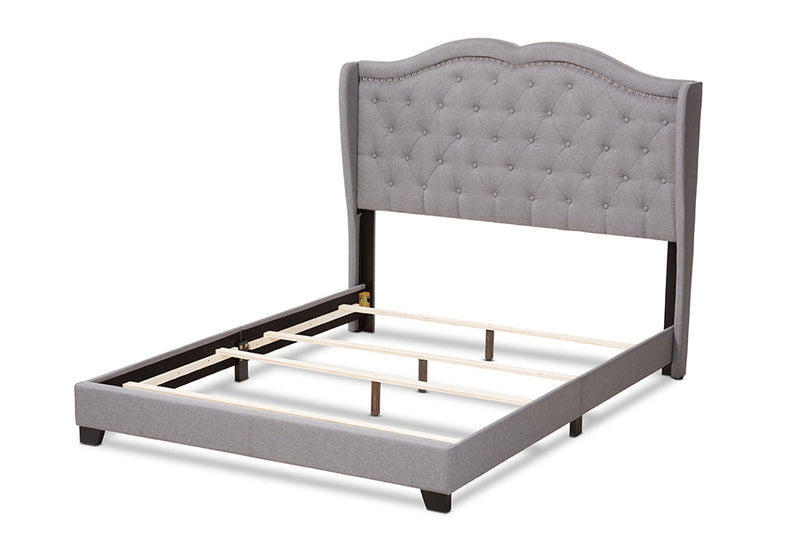 Joana Gray Fabric Upholstered Queen Size Bed Baxton