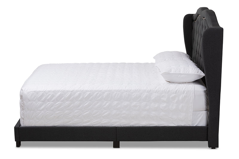 Joana Modern and Contemporary Charcoal Gray Fabric Upholstered King Size Bed