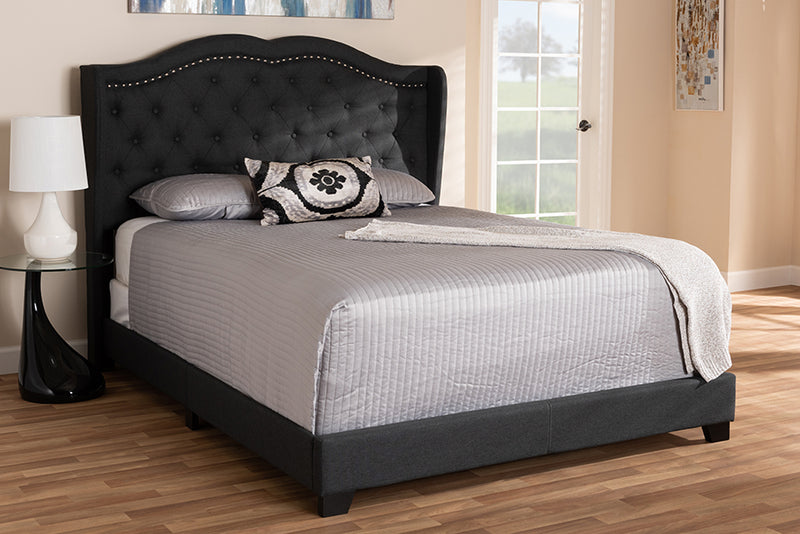 Joana Modern and Contemporary Charcoal Gray Fabric Upholstered King Size Bed