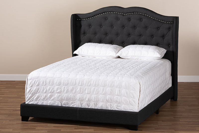 Joana Charcoal Gray Fabric Upholstered Queen Size Bed Baxton