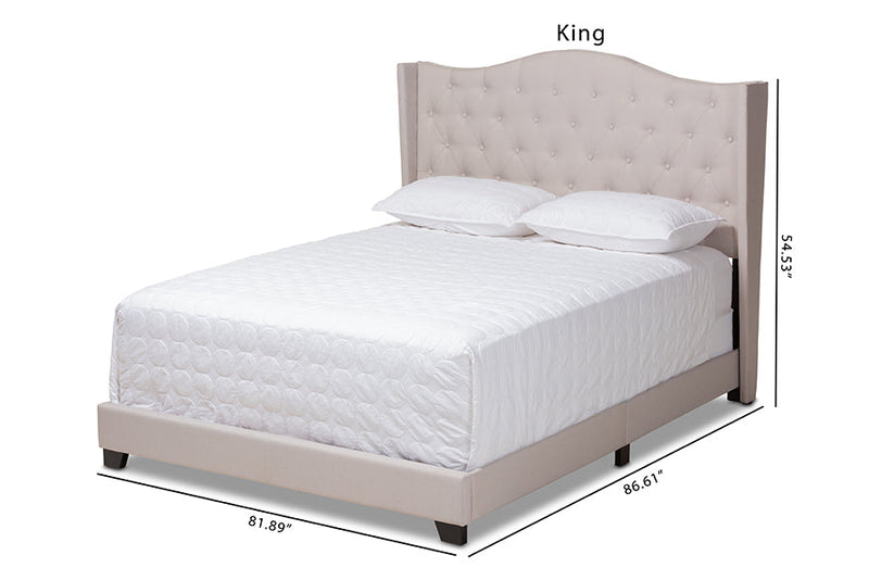 Ercilia Beige Fabric Upholstered Queen Size Bed Baxton