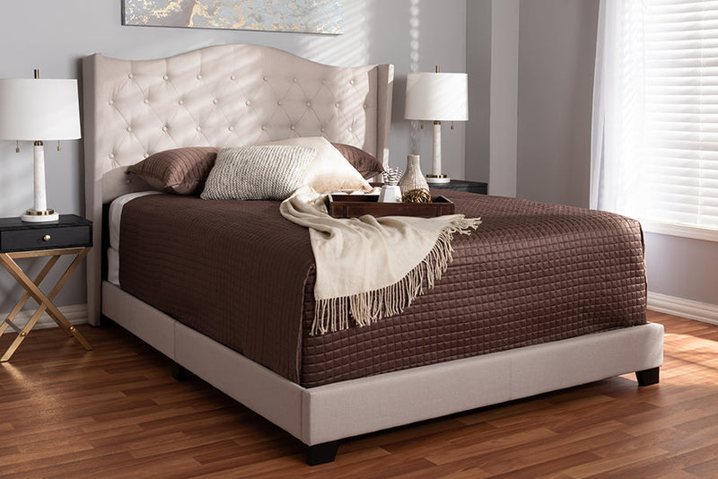 Ercilia Beige Fabric Upholstered Queen Size Bed Baxton