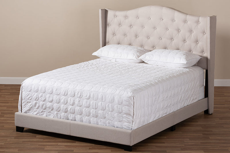 Ercilia Beige Fabric Upholstered Queen Size Bed Baxton