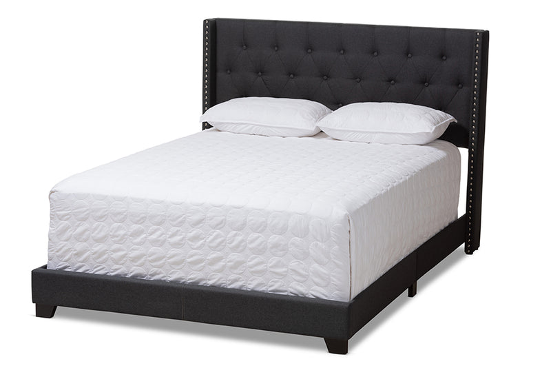 Linda Modern and Contemporary Charcoal Gray Fabric Upholstered Queen Size Bed