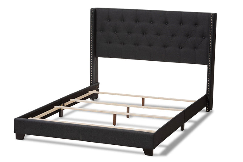Linda Charcoal Gray Fabric Upholstered Queen Size Bed Baxton